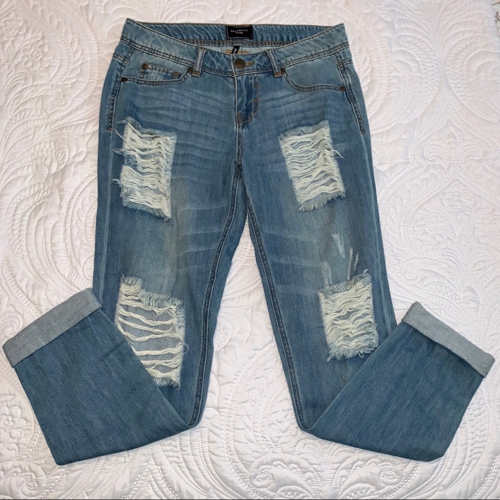 Celebrity pink girlfriend distressed jeans